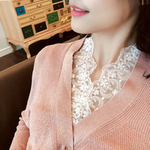 Lace stitching base shirt womens 2019 autumn and winter new Korean V-neck sleeveless vest