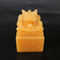 Natural rice yellow jade 12cm Liang Wang Yuxi Emperor Yuxi oversized handmade seal carving name calligraphy and painting seal ornaments