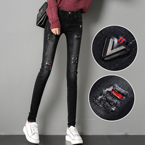 Ripped jeans womens nine-point pants 2021 spring and autumn new black pants high waist thin pencil small feet pants trend