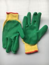 Donglin yellow yarn green rubber Ten-needle yarn dipped gloves single-sided glue construction wrinkled skin labor protection non-slip wear-resistant yarn glue