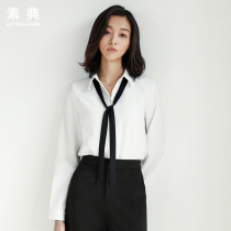 2021 spring and autumn new Korean fan OL loose casual top bow lace-up white shirt womens long-sleeved chiffon shirt