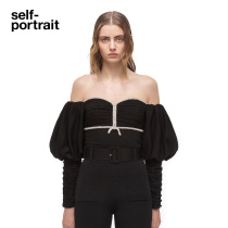 self-portrait classic black dropped shoulder puff sleeve strapless top