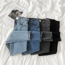 Leg thin stretch tight smoking gray jeans women high waist ankle-length pants 2021 New Joker furs pants