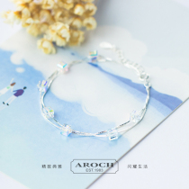 Love Rocky s925 silver bracelet female Korean version sweet romantic sugar cube synthetic crystal double jewelry temperament jewelry