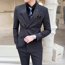 Suit suit male English style double-breasted three-piece groom wedding dress business dress best man slim British style