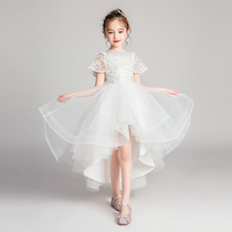 Girls birthday princess dress flower child wedding dress white puffy gauze little girl evening dress childrens piano performance