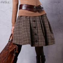 Akka 2021 new vintage plaid wool short skirt womens casual high waist thin wild a-line skirt