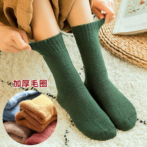 Women's autumn and winter cotton socks wool socks winter plus velvet padded terry socks warm towel ladies solid color