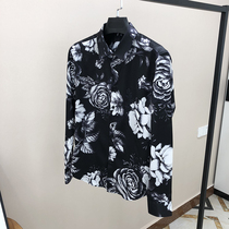 Long-sleeved shirt ruffian handsome flower shirt Korean version of very fairy top clothes handsome trendy men net red tide hair stylist mens clothing