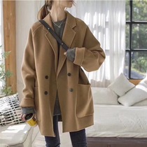 Sandro Svpr Camel double-sided cashmere coat women 2021 autumn and winter New short little woolen coat