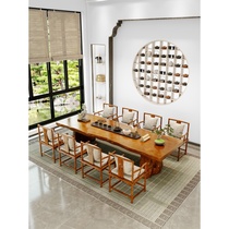 High end tea table and chairs Composition New Chinese style large plate bubble tea table office Zen Serve full board Gongfu Tea table Balcony Solid Wood