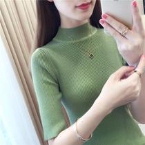80-200 Jin Spring and Autumn base shirt Womens foreign atmosphere in the sleeve slim knit shirt top Half sleeve thin sweater women