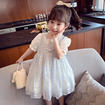 South Korean girls dress for dress and summer clothes 2021 new children Korean version of the Korean Air Lace Bubble Cuff Princess Dress Girl