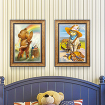 Childrens room decorative painting cute cute animal hanging painting boy girl room mural cartoon American bedside oil painting