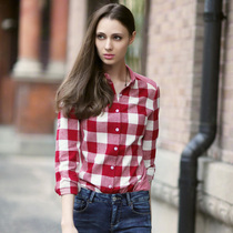 Huayige 2022 spring new blouse British style pair grid slim all-match pure cotton long-sleeved plaid shirt women