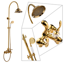 Butterfly pottery new European style retro bathroom shower room double shower faucet all copper body hot and cold double control