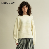 MOUSSY spring and autumn round neck bat sleeve loose top sweater 010DSW70-0320
