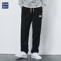 Hanska autumn and winter corduroy pants men loose straight straight fat striped velvet casual sports wide leg trousers men