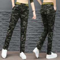 Ladies casual pants large size camouflage pants 2021 early autumn military trousers Super fire European goods foreign pants women straight tube