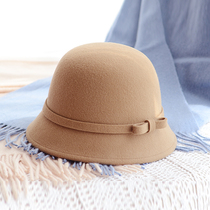 Rosex Tangk Korean wild woolen bowler hat Spring and Autumn Winter retro bow fisherman basin hat children