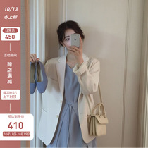 Beige suit jacket womens little man 2021 New Korean casual English style versatile small suit womens autumn