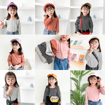 2021 Autumn New products Girls Half high collar chao Stretch Stripe T-shirt Long sleeve All-in-one base shirt 5868