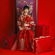 Bride wedding vintage dowry trolley case red striped female luggage universal wheel aluminum frame hard case password box tide
