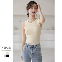 Ice silk camisole Vest Women summer tight fit inside and outside wear black and white round neck sleeveless knitted base shirt T-shirt top
