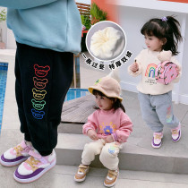 Hong Kong pretty girl girls kindergarten sweatpants Baby winter clothes children plus velvet thickened double velvet cotton casual pants