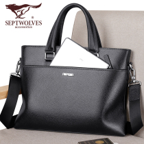 Seven Wolverine Briefcase Men Business Men Brief Handbag Genuine Leather Single Shoulder Skewed Satchel Youth Leather Bag Computer Bag