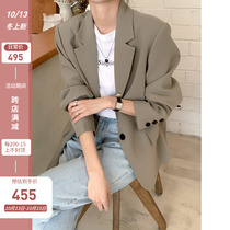 2021 autumn retro blazer womens small Korean version of loose Joker British style fashion suit top women