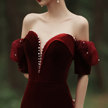 Toast to bridal senior senses 2021 Summer new velvet red Thin Banquet Temperament Engagement Evening Gown Dress