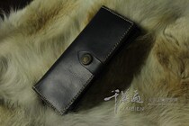 Long wallet leather wallet Cai cloth vegetable tanned cowhide handmade 8 card positions alternately arranged