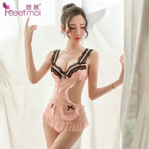 Sex underwear small chest steel ring gathering sexy lace see-through dress maid uniform temptation passion supplies set