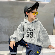 Boy Spring and Autumn Hooded Sweater Tide Brand 2021 New Autumn Clothing Mid-Tong Autumn Fried Street Children Long Sleeve Top