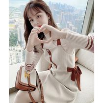 Knitted sweater suit skirt two-piece 2021 spring new womens fashion Western style slim slim long sleeve dress