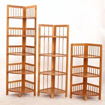Bamboo corner bookshelf solid wood flower stand kitchen shelf living room bedroom corner storage frame triangle bathroom corner cabinet
