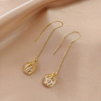 925 silver needle long tassel earrings female Korean temperament empty ball earrings 2020 New Tide earrings
