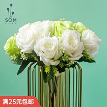Simulated roses 18 white green combination blossoms set up flower bouquets wedding home living room decorated flower art