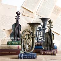 JK Mu space resin retro violin large musical instrument ornaments living room bookcase cafe decorations