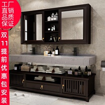 New Chinese style oak bathroom cabinet combination floor-standing light luxury solid wood washbasin cabinet toilet wash basin