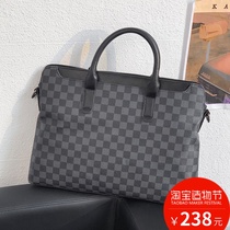 Hong Kong 100 lap portable genuine leather briefcase documents on business trip single shoulder bag inclined cross-pack plaid tide computer bag