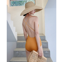 ins Vintage striped fabric one-piece sexy conservative bikini cover belly show thin chest gathered hot spring swimsuit women