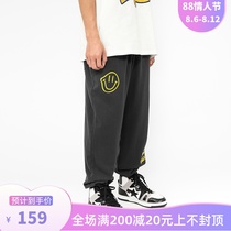 PASET SMILEY face printed text sweatpants mens and womens loose couple drawstring casual pants sports pants