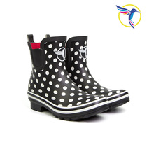 evercreatures British rubber fashion short womens rain boots Black polka dot Chelsea rain boots water shoes