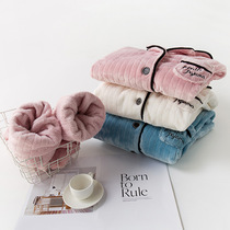 Pajamas womens autumn and winter fashion sweet loose flannel warm casual couple long-sleeved trousers two-piece home clothes