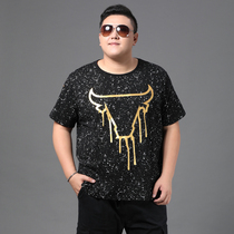 (CCCAL REAL REGULATION) Tide large cow printed short sleeve T - shirt breathable fat man to be fat and loose