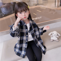 Girl Shirt 2021 Fall New Korean Version Foreign Air Blouse Baby Plaid Shirt Boy Medium Long Jacket Tide