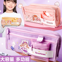 Canvas Pen Bag Girl Large Capacity Stationery Bag Ins Day Family Junior High School Pencil Case Multifunction Cute Girl Heart Lead Pencil Case Children Pen Box New Pop High Face Value Creative Internet Red