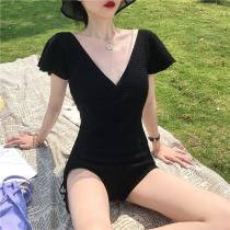 2021 New Swimsuit Womens South Korea Ins Conjoined Conservative Display Slim Belly Fairy Fan Little Chest Student Spa Swimsuit